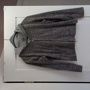 Velour Animal print, leopard spots, zip-up hoodie jacket gray brown, med, lg, xl